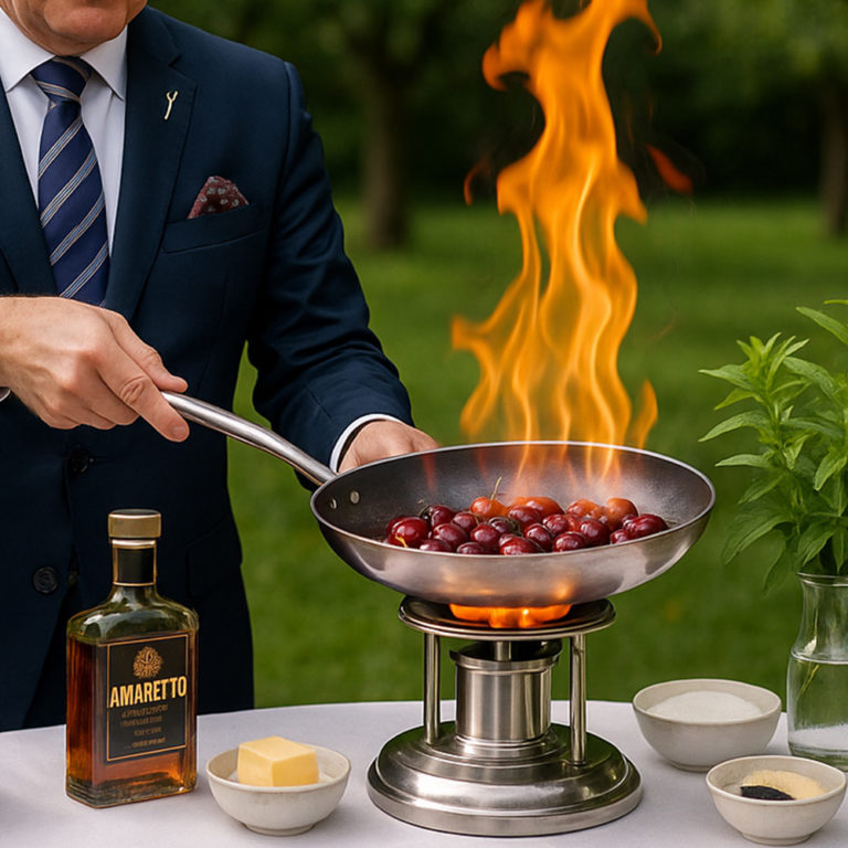 Cerises flambées à l’amaretto