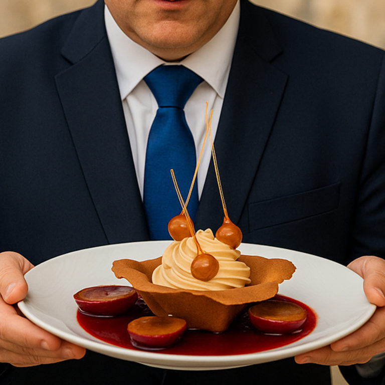 L’art du flambage : Prunes à l’armagnac, jus épicé et glace noisette